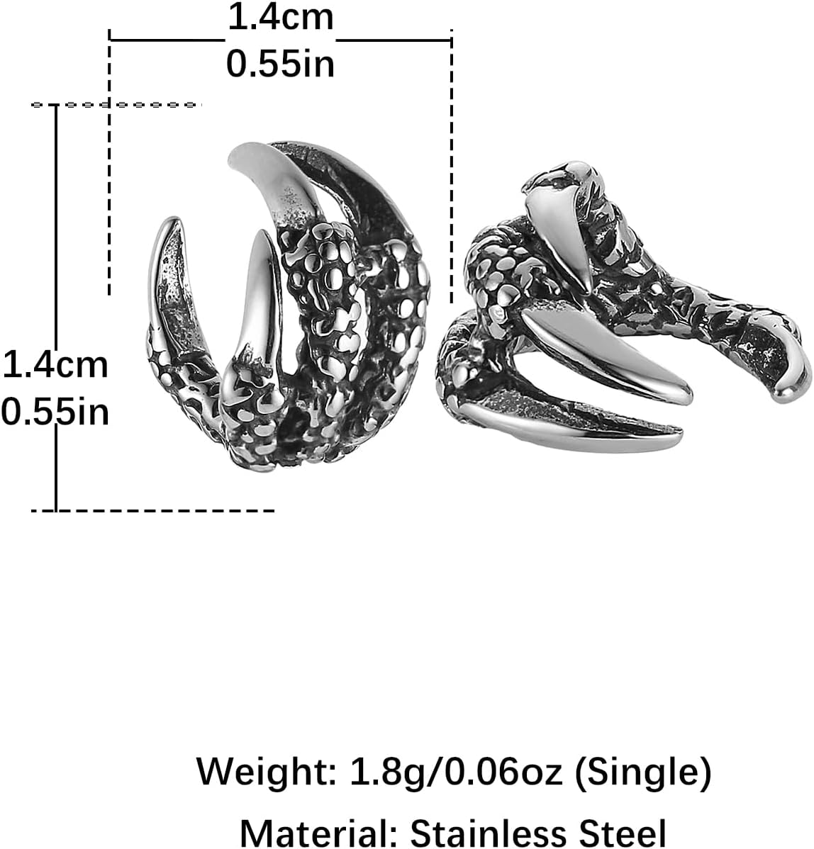HZMAN Dragon Ear Cuff Earrings for Men Women Stainless Steel Gothic Punk No Piercing Dragon Claw Clip On Earring Cartilage Earring Jewelry Gift