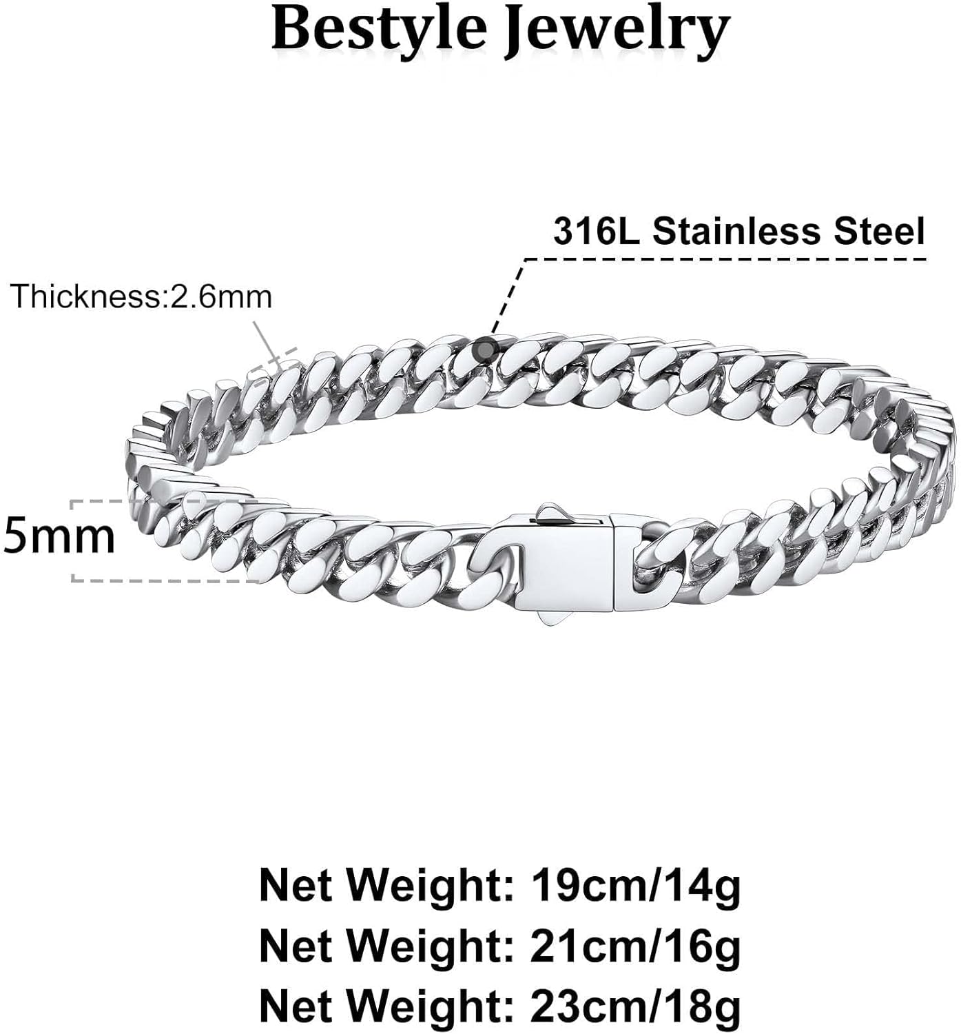 Bestyle Thick Mens Cuban Link Chain Bracelets, Durable Real 18K Gold/Black Metal Plated Solid Stainless Steel Hand Chain Cuban Bracelets for Men, Silver Black Gold Bracelets for Father Husband - Image 9