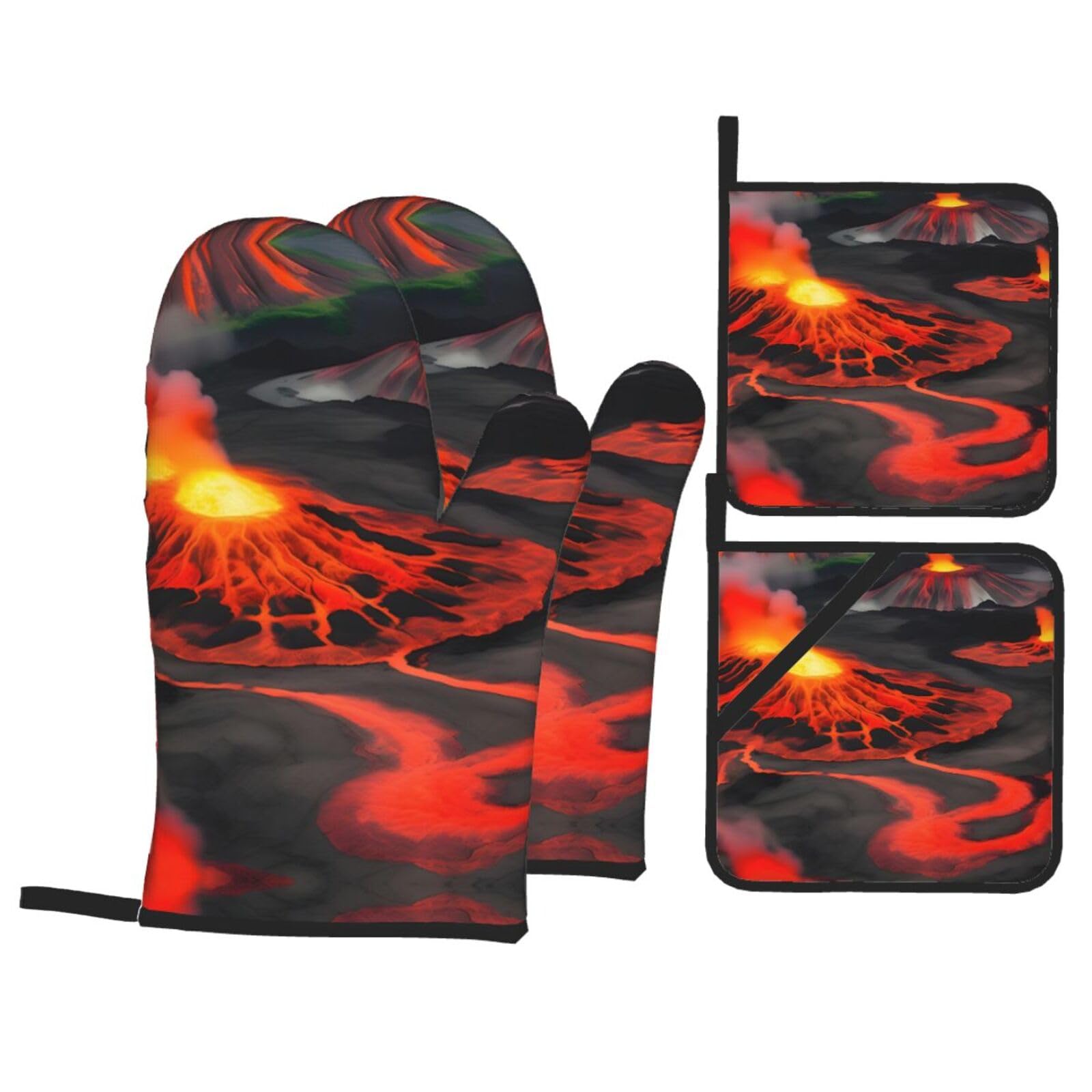 Kilauea Volcanos Print Oven Mitts,Pot Holders, Heat Resistant Oven Mitts Gloves,Hot Pads for Kitchen Cooking Grill