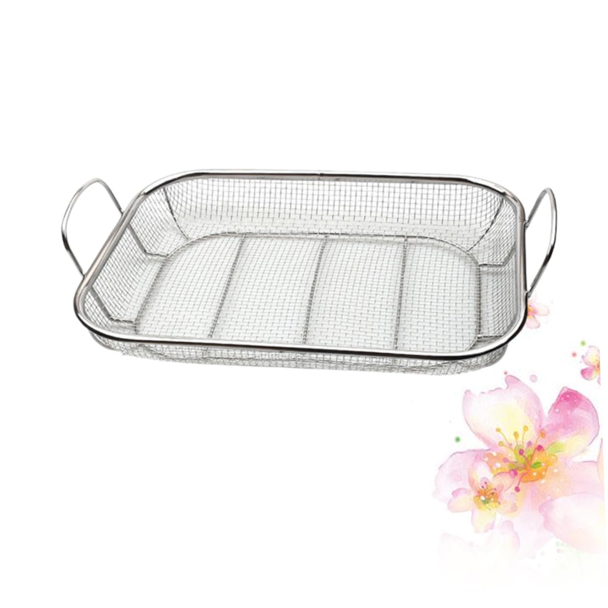 Cestello Barbecue in Acciaio Inossidabile, Portatile | Argento, Doppia Maniglia, Scolapiatti per Alimenti, Contenitore Leggero per Esterno