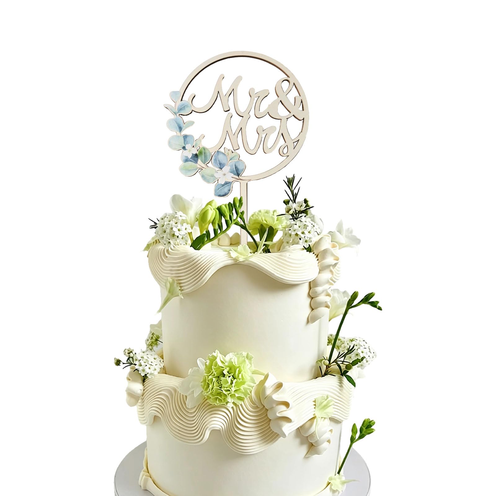 Floruvia Wooden Wedding Cake Topper, Rustic Wedding Decorations, Bride and Groom Cake Decoration, Green Engagement Sign