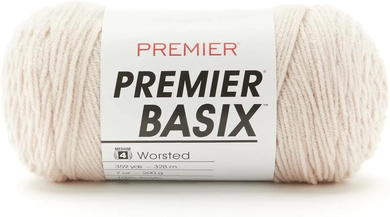 Basix, Solid Worsted Yarn, Made of Acrylic, Ideal Yarn for Crocheting and Knitting, Crepe, 359 Yards
