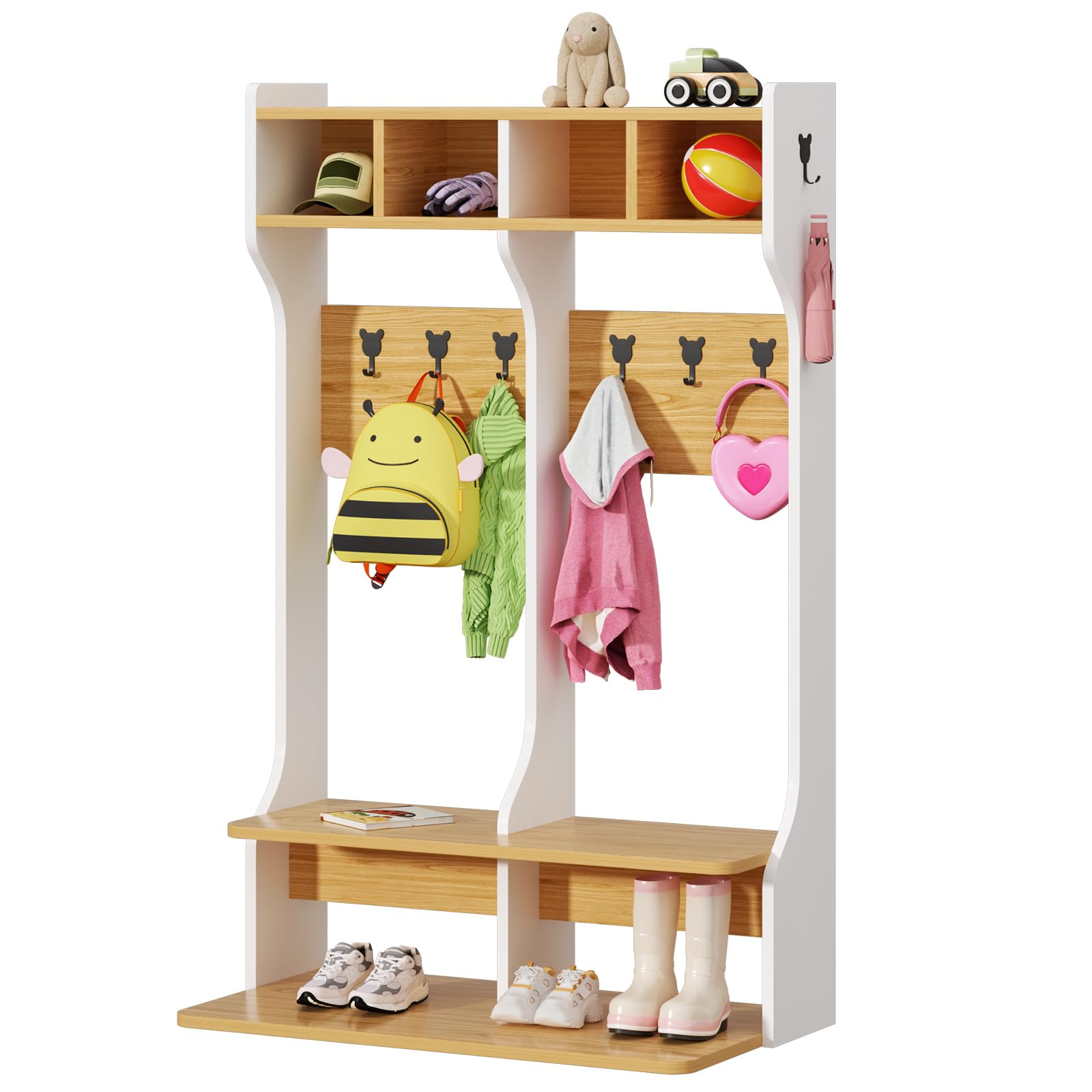 2-Section Coat Locker with Bench (White)