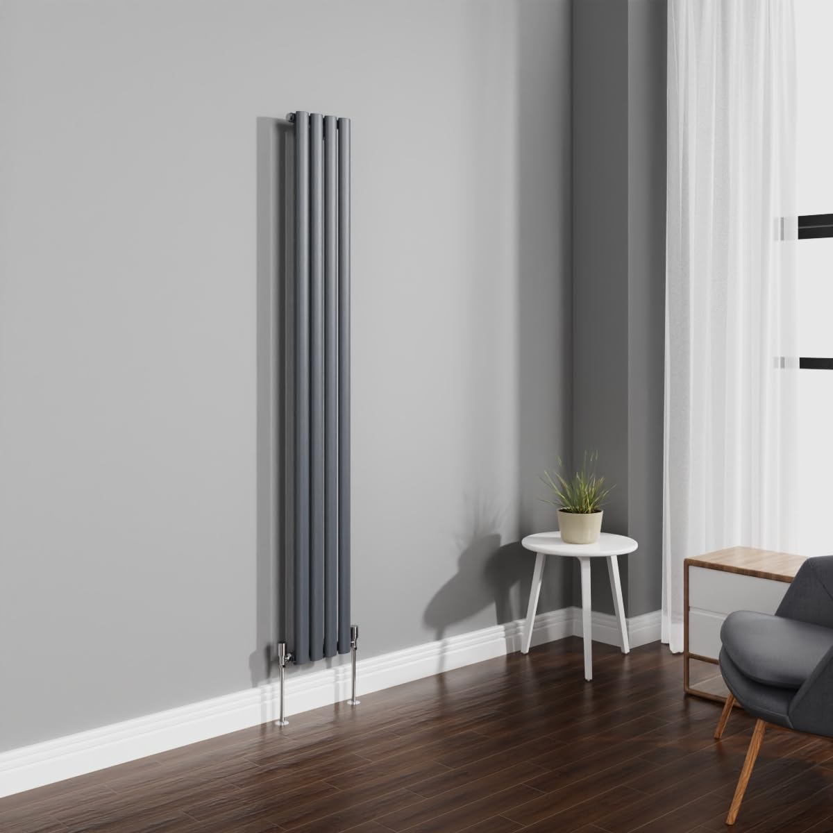 NRG 1800x236mm Anthracite Radiator Vertical Oval Panel Bathroom Designer Single Rad Central Heating