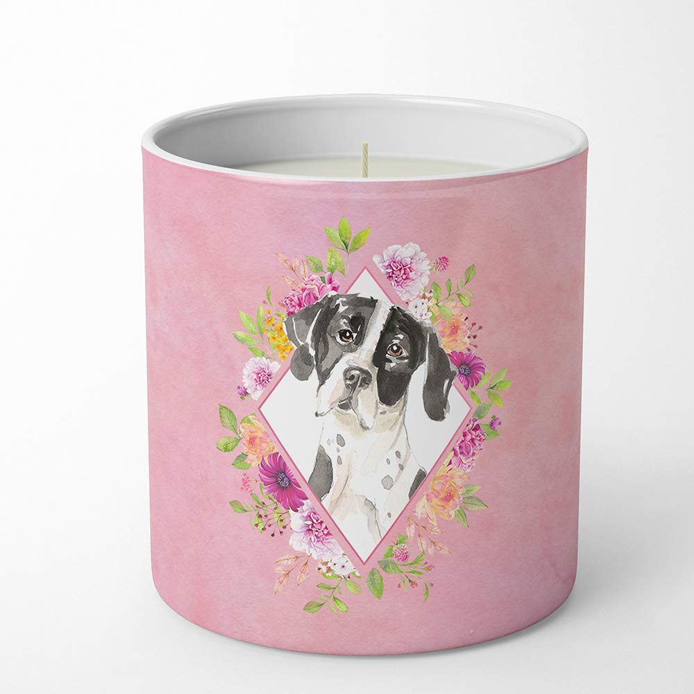 Bougie pot de soja Pointer anglais Fleurs roses 10 oz Caroline's Treasures décorative