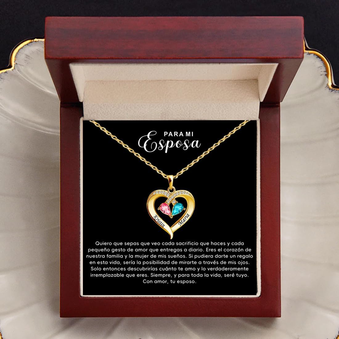 Custom Name,To My Wife From Husband Heart Necklace Personalized Birthstone Necklace for Women Couple Birthday, Christmas, Valentine's Day gifts
