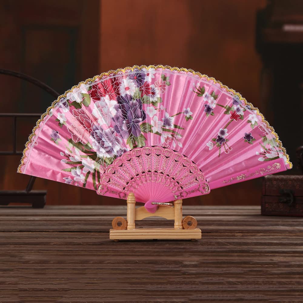 NZPOST Folding Fan Handheld, Silk Fans Exquisite Floral Oriental Cloth Fabric Folding Fan Large Handmade Spanish Fans Folding Hand Held Fans For Dancing Party Wedding