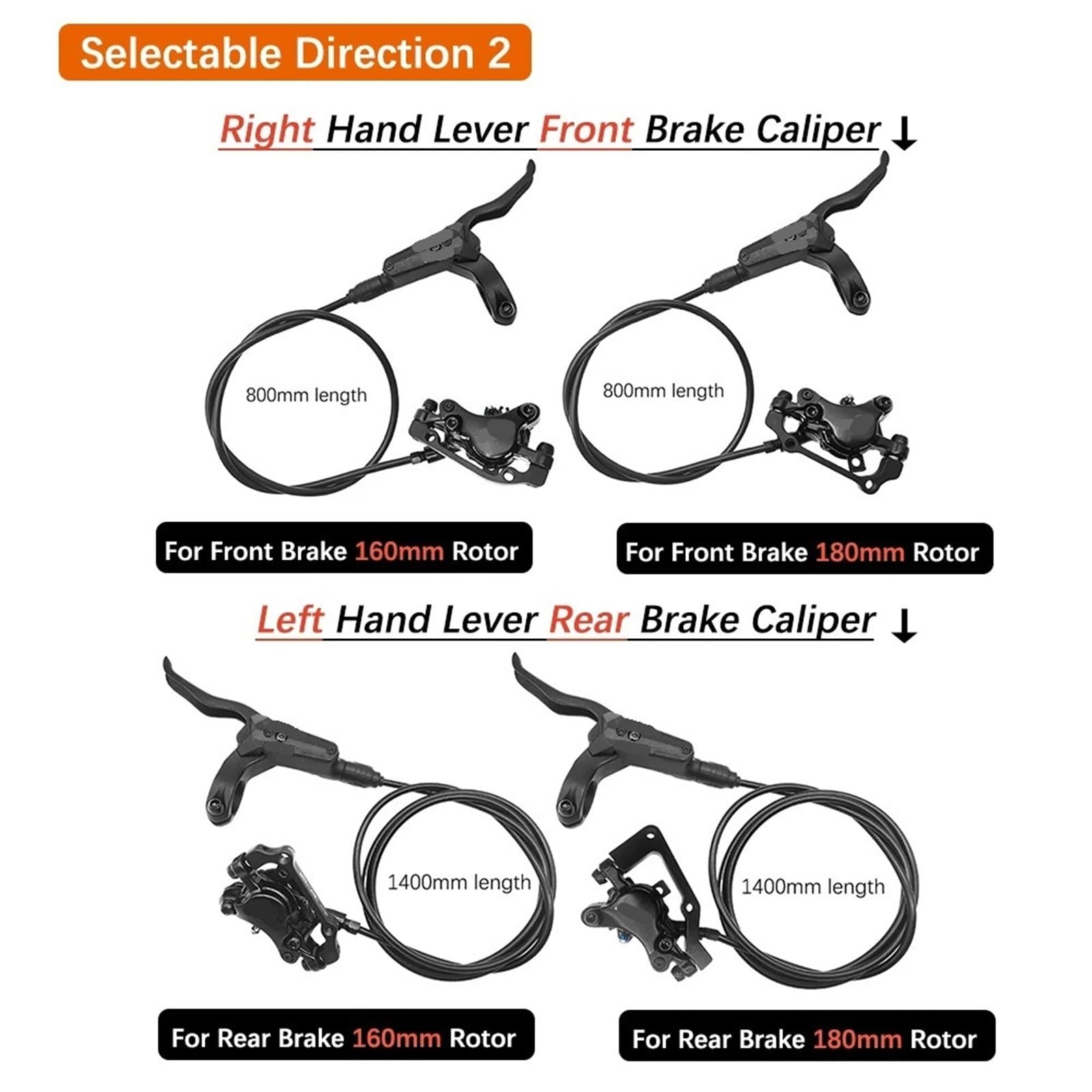 Genérico Kit De Freno De Disco Hidráulico For Bicicleta MTB, Pinzas De 2 Pistones, Rotor De 160 Mm Y 180 Mm, Palanca Delantera Y Trasera, Izquierda Y Derecha