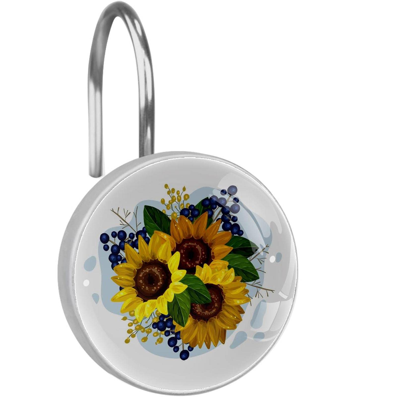 Crochets de rideau de douche tournesol en métal antirouille lot de 12 pièces vintage pour salle de bain