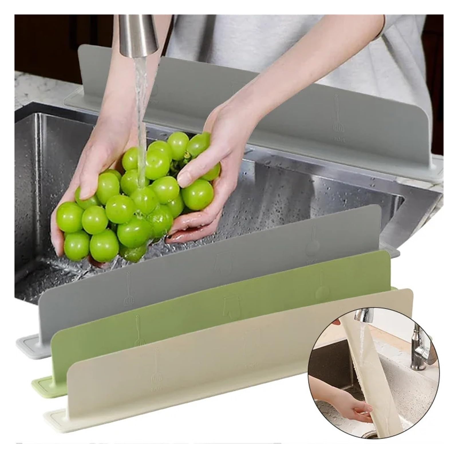WEOKDFHA Sink Splash Guard 2pcs Silicone Sink Baffle Splash Guard Protect Cloth From Splashing Water Anti-splash Stopper Waterproof(Beige)
