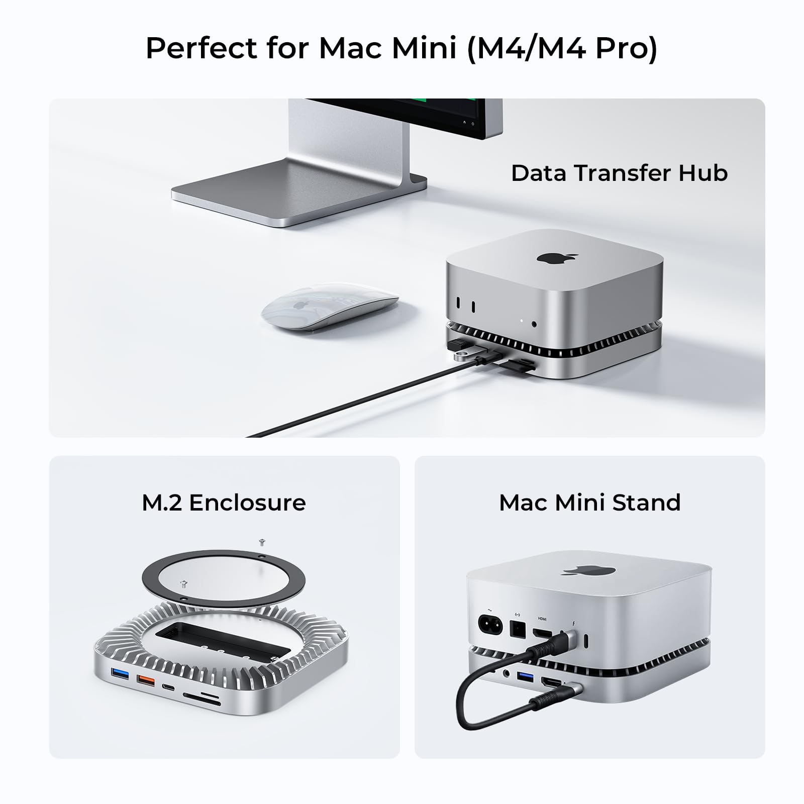 Base para Mac mini M4, suporte de alumínio e hub HDMI para Mac