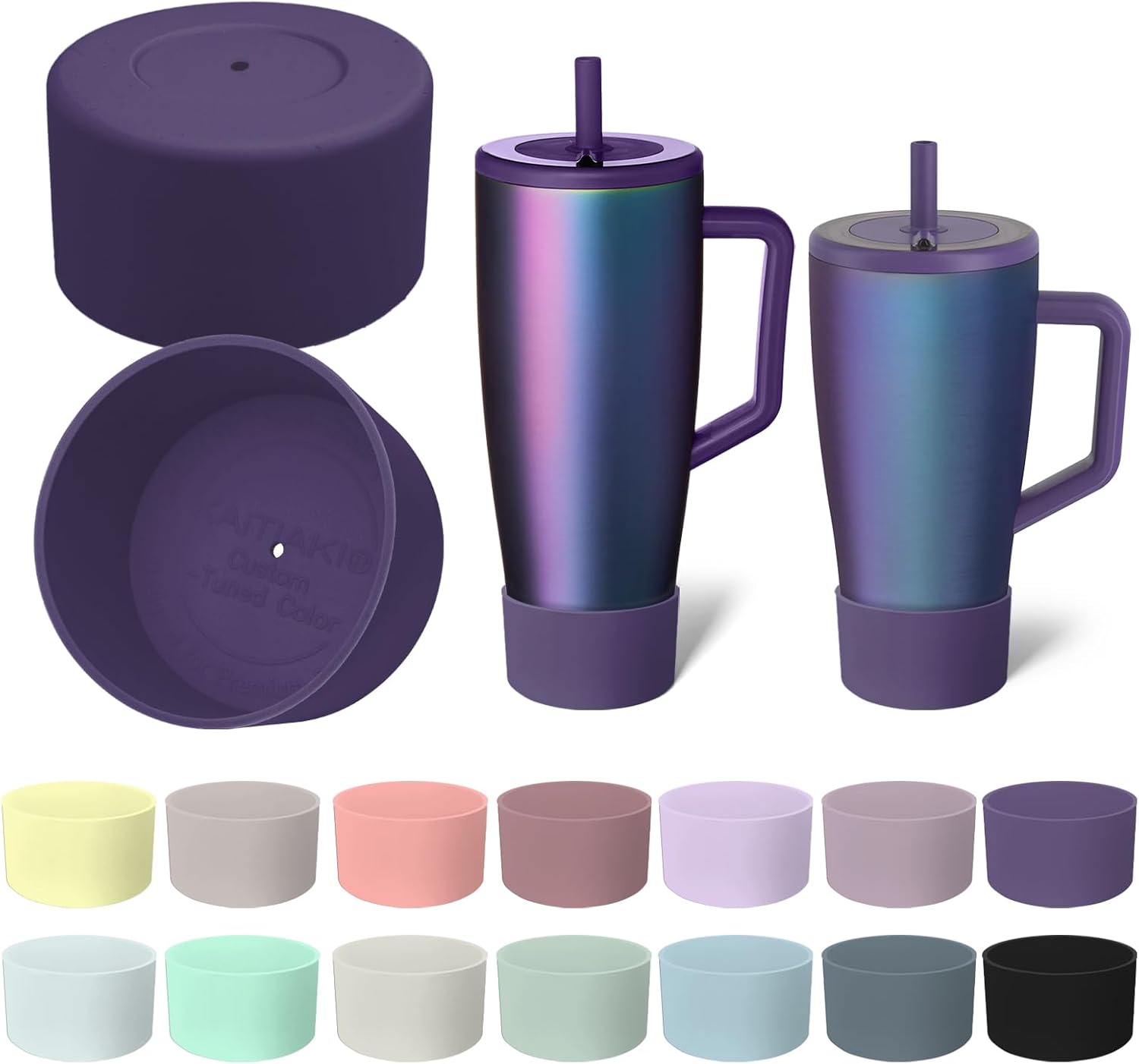 2Pcs Silicone Boot Compatible with Brumate Era 40 oz 30 oz Tumbler, Anti-Slip Bottom Sleeve Cover Bumper, Protective Water Bottles Accessories, BPA-Free (Dark Aura)