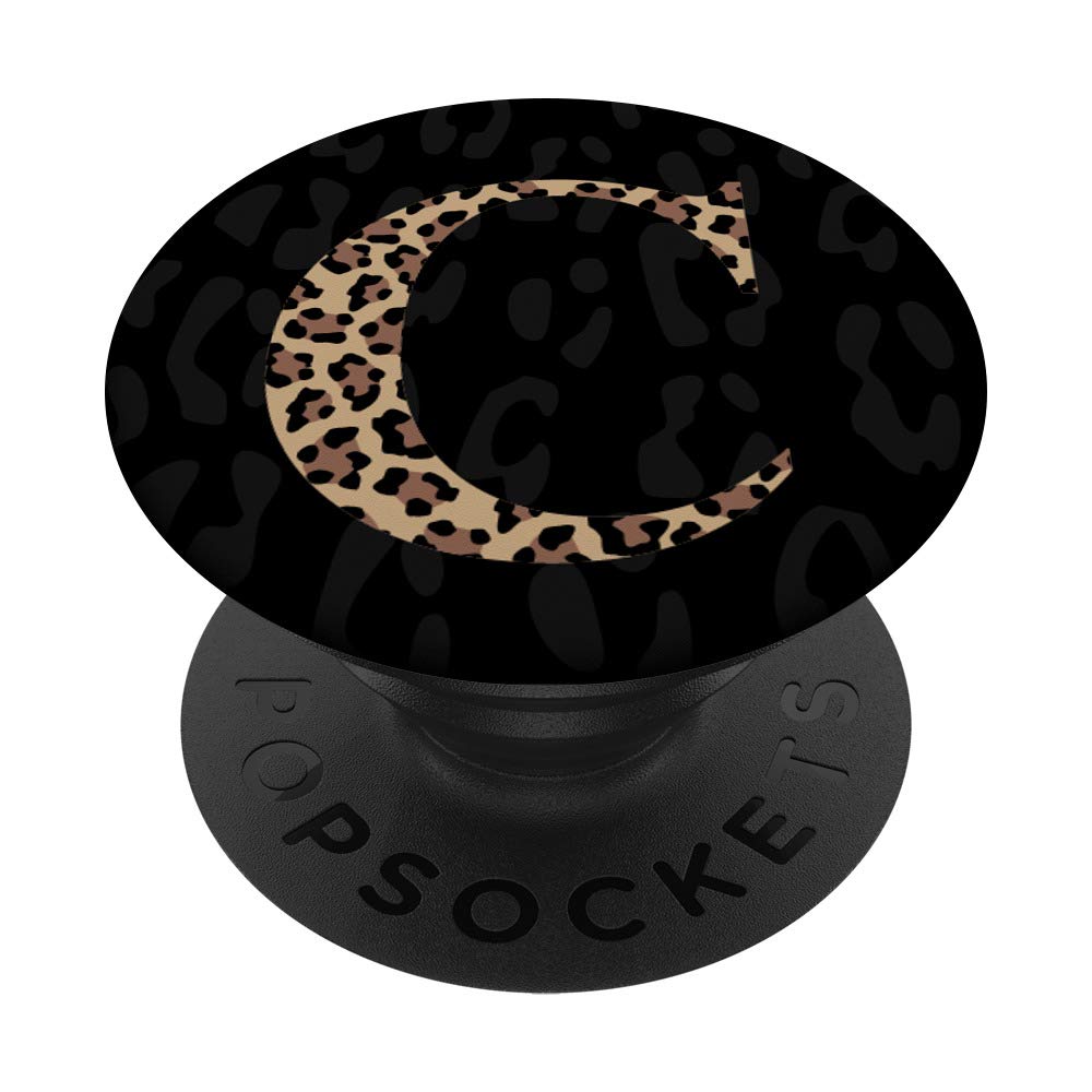 Black Leopard Print Cute Initial Letter C Monogram For Women PopSockets PopGrip: Swappable Grip for Phones & Tablets PopSockets Standard PopGrip