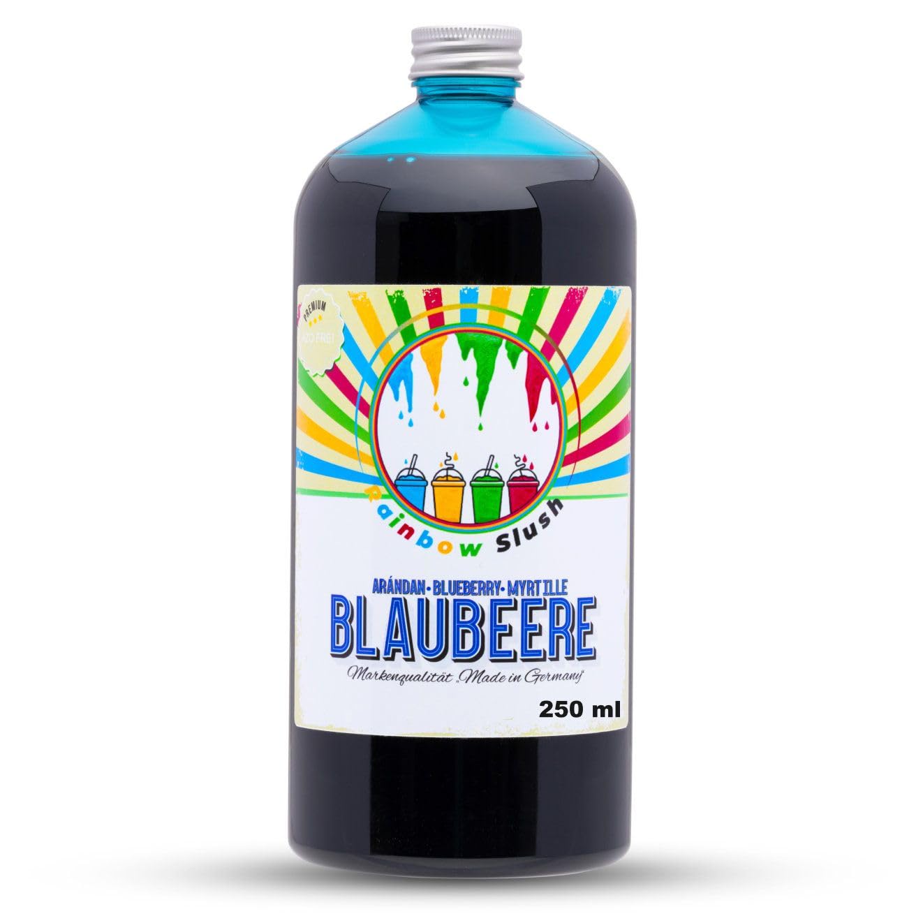 Rainbow Slush Sirup 250 ml – Premium Slush Ice Konzentrat in 9 Geschmacksrichtungen | Slush-Sirup für Slushmaschine, Eis, Cocktails & Drinks | Hopser Funfood (Blaubeere)