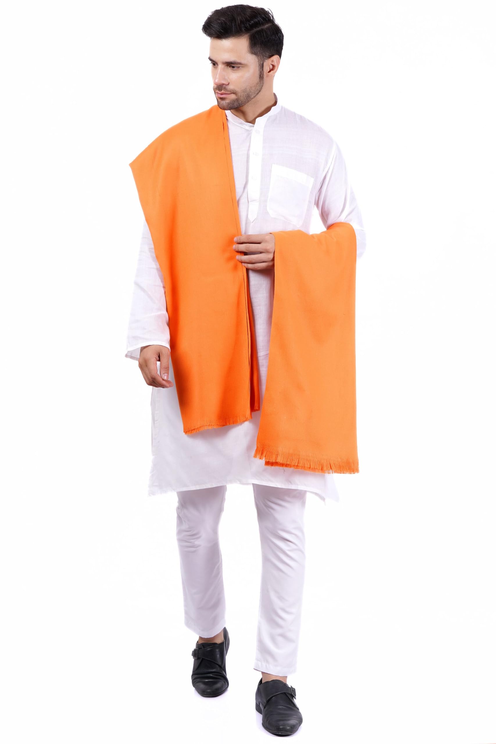v vrinde Pure Woolen Solid Plain Men's Shawl Orange color (Size 46X92 Inch)-picture-32
