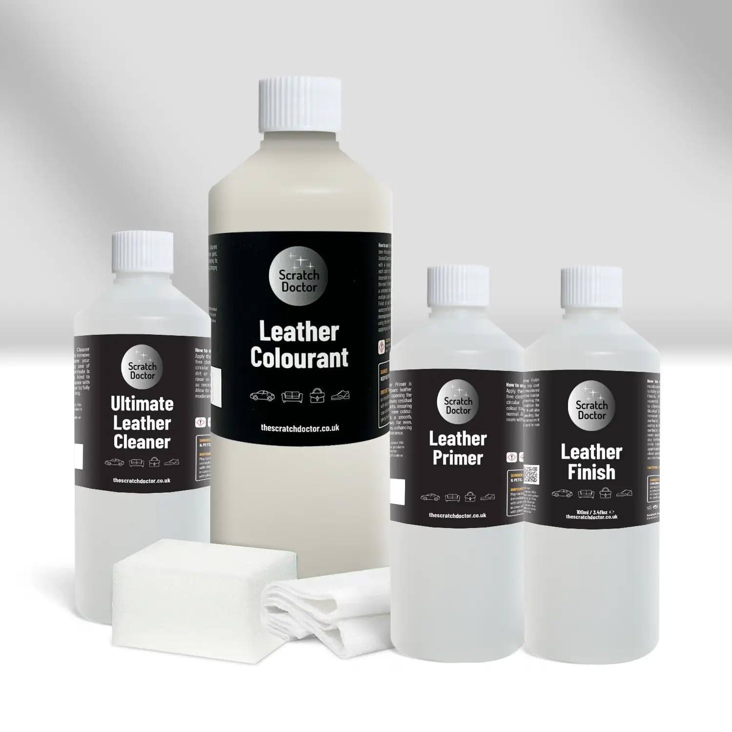 The Scratch Doctor Leather Recolouring Kit for Furniture & Car Seats | Clean, Dye & Protect | Includes Cleaner, Primer, Dye & Sealant (Dark Grey, 1000ml) — view 5