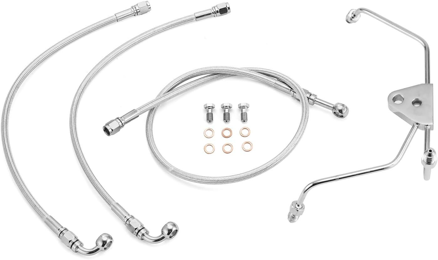 Mofun 45" Extended Length Hydraulic Stainless Steel Front Brake Line Kit Non-ABS Compatible with Harley Touring Street Glide Road Electra Glide Road King 2008-2013, Fit 12"-14" Handlebar Chrome