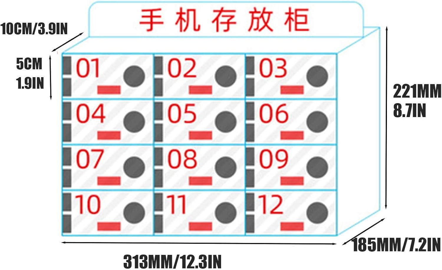 Wall-Mounted Clear Cell Phone Storage Locker with Keys - 12-Slot Acrylic Organizer for Classroom, Office & School - Secure Cell Phone Holder & Organizer Box