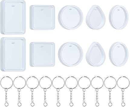 Silicone Resin Molds, 20 Pcs Silicone Molds for Resin Jewelry Casting Molds with Keychain Rings for DIY Craft Jewelry Making