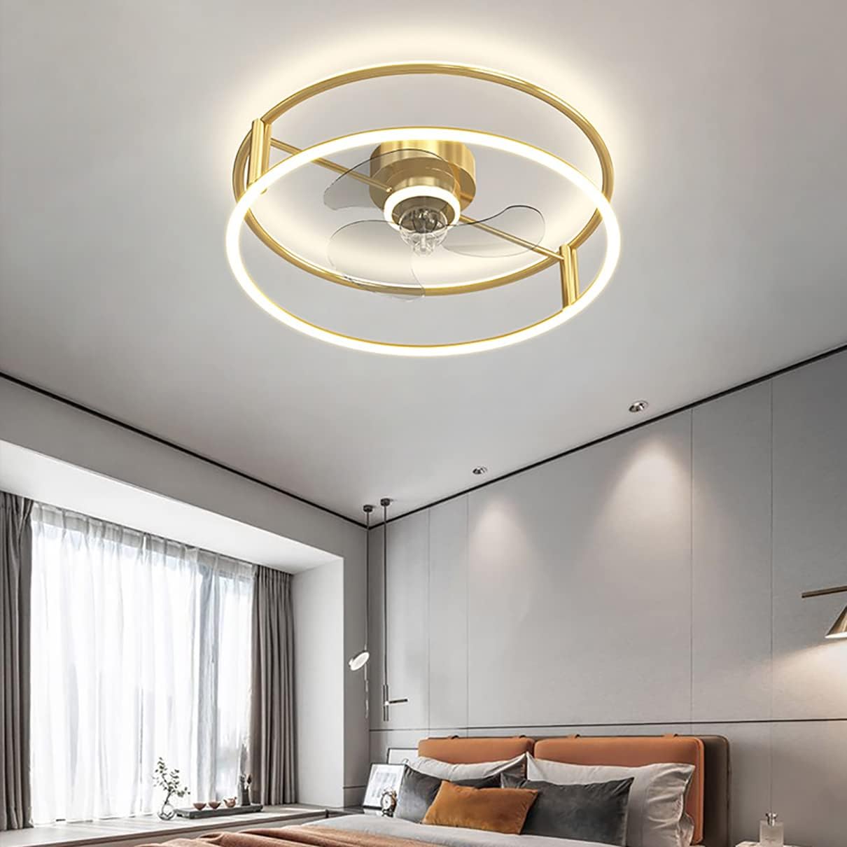 YUEGOO Ceiling Fans with Lamps,Bedroom Quiet Ceiling Fan with Light Led Dimmable 3 Speeds Fan Ceiling Light with Remote Control Modern Living Room/D