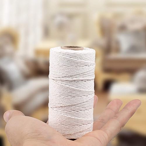 Miniatura 56 de JijAcraft Cordón de macramé de 0.118 in x 328 pies, cuerda de algodón para tejer, ganchos de plantas, colgar en la pared, suministros