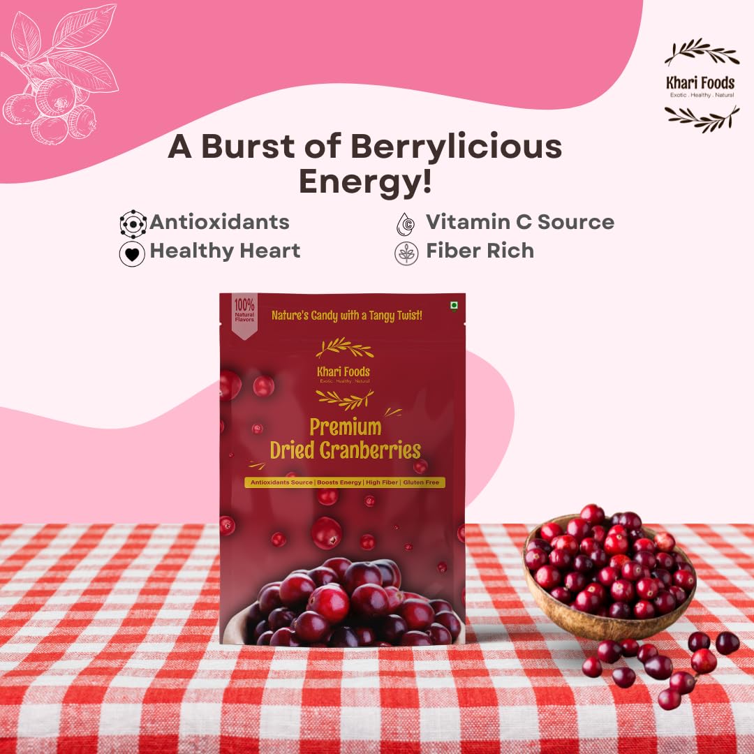 Khari Foods Dried Cranberries, Dry Fruit Berries, Rich in Antioxidants, Energy Booster, No Preservatives (250g) 3