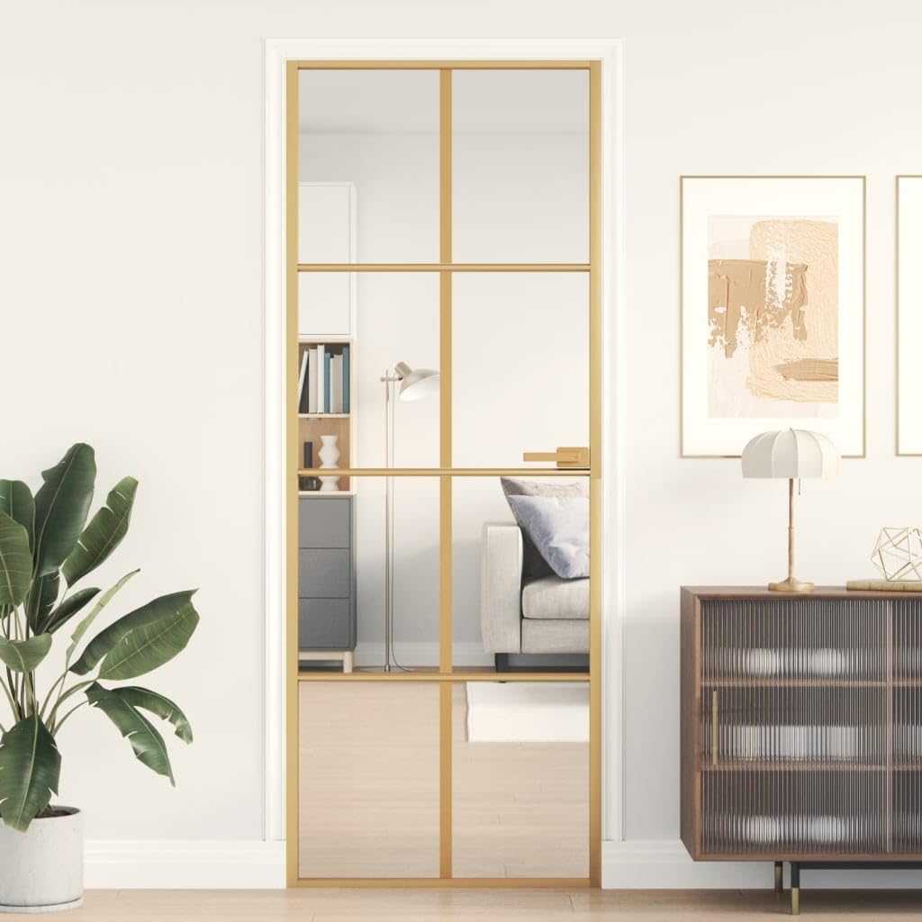 Drzwi wewnętrzne Slim Golden 76x201.5 cm szkło hartowane i aluminium materiały budowlane drzwi domowe