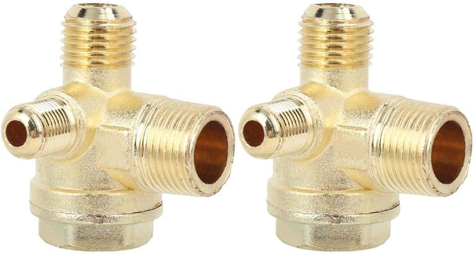 2 Pack Thread 3-Way Air Compressor Valve, 16mm 14mm 10mm Male Threaded Non-Return Check Valve, 3 Port Zinc Central Pneumatic Connector Tool