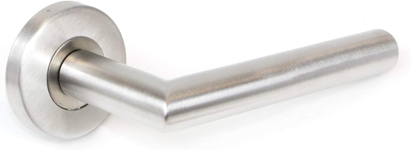 Emuca - Internal Door Handles, Set of Internal Door Handles with D.53 mm Rose, L-R Model, Stainless Steel, Satin Nickel.