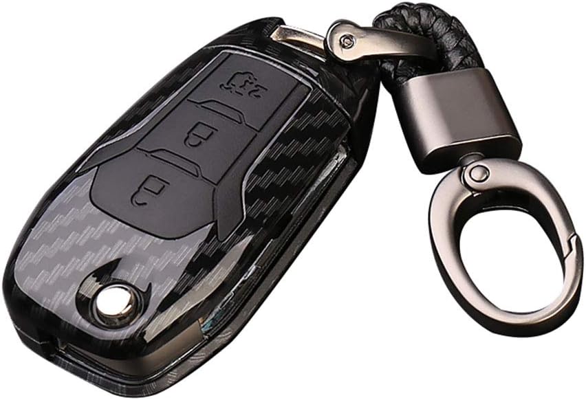 ABS Carbon Fiber Shell+Silicone Car Key Cover Case Keychain for Ford Focus Mondeo Edge Fiesta Kuga Mondeo MK4 Fusion Escort Ecosport (E carbon fiber + black)