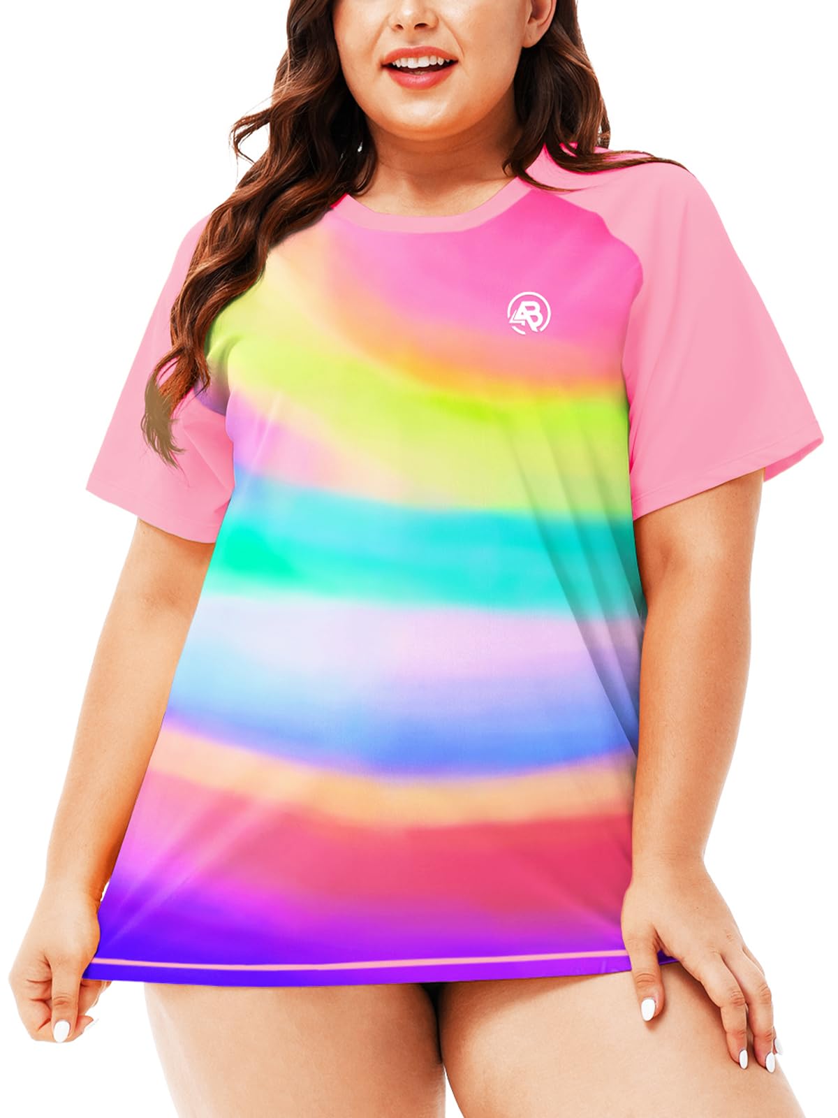 AOBUTE Womens Plus Size Rash Guard Shirts Short Sleeve Swim Top UV UPF 50+ Sun Protection Swimwear Swimsuit