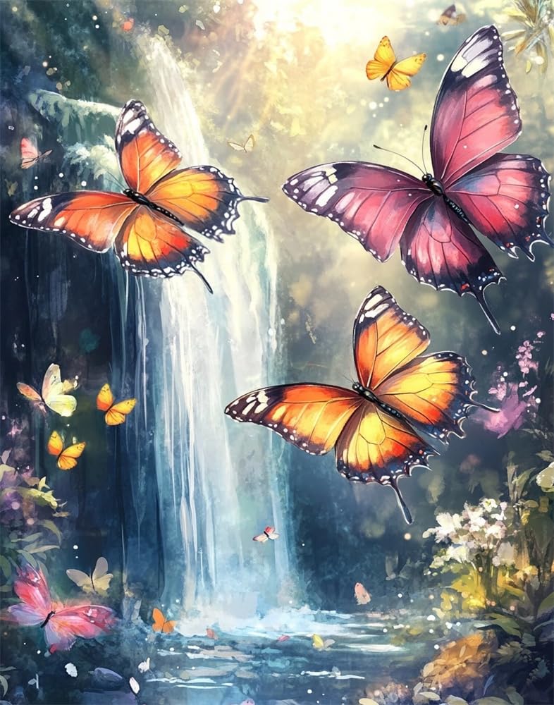 Henypt Bead Embroidery Kit Butterflies Fluttering DIY Embroidery Set Bead Cross Stitch Kit for Beginners Hobby Craft Kit Handmade Embroidery Gift