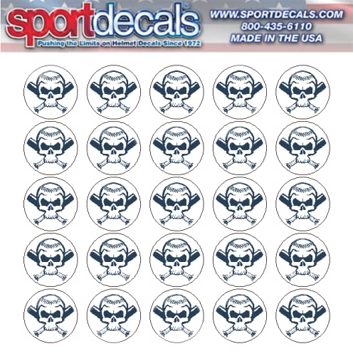 Sportdecals Baseball Skull Bats 3/4" Award Decals (Navy on White)