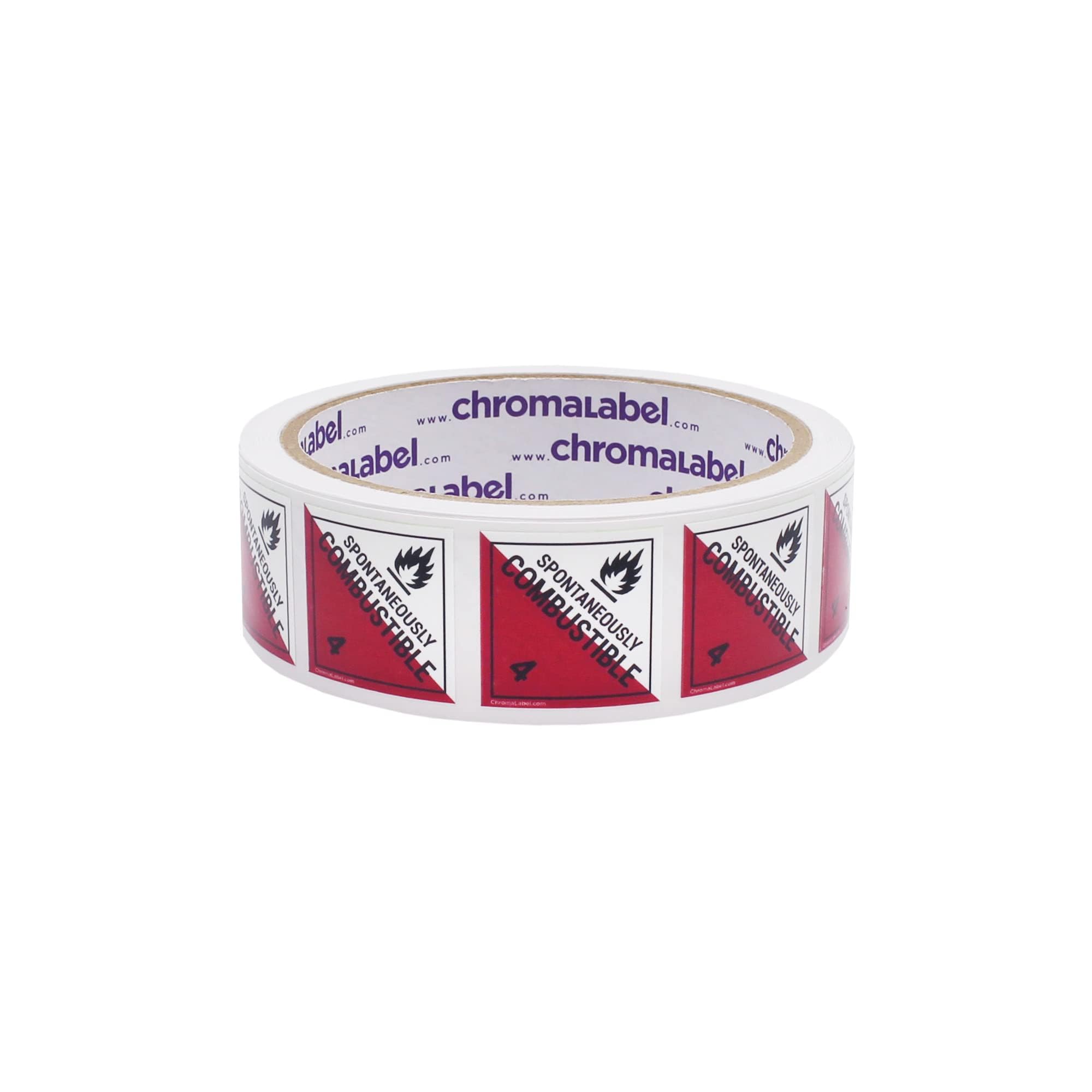 ChromaLabel 1 Inch Permanent Durable Square D.O.T. Hazard Labels, Class 4 Spontaneously Combustible, 250/Roll