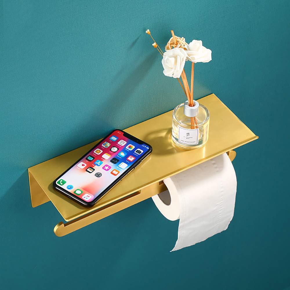 LYGSWDB Porta Carta igienica a Parete in Alluminio Nero con ripiano per Bagno, Cucina, Soggiorno, Dispenser per fazzoletti a Doppio Rotolo con ripiano per Telefono