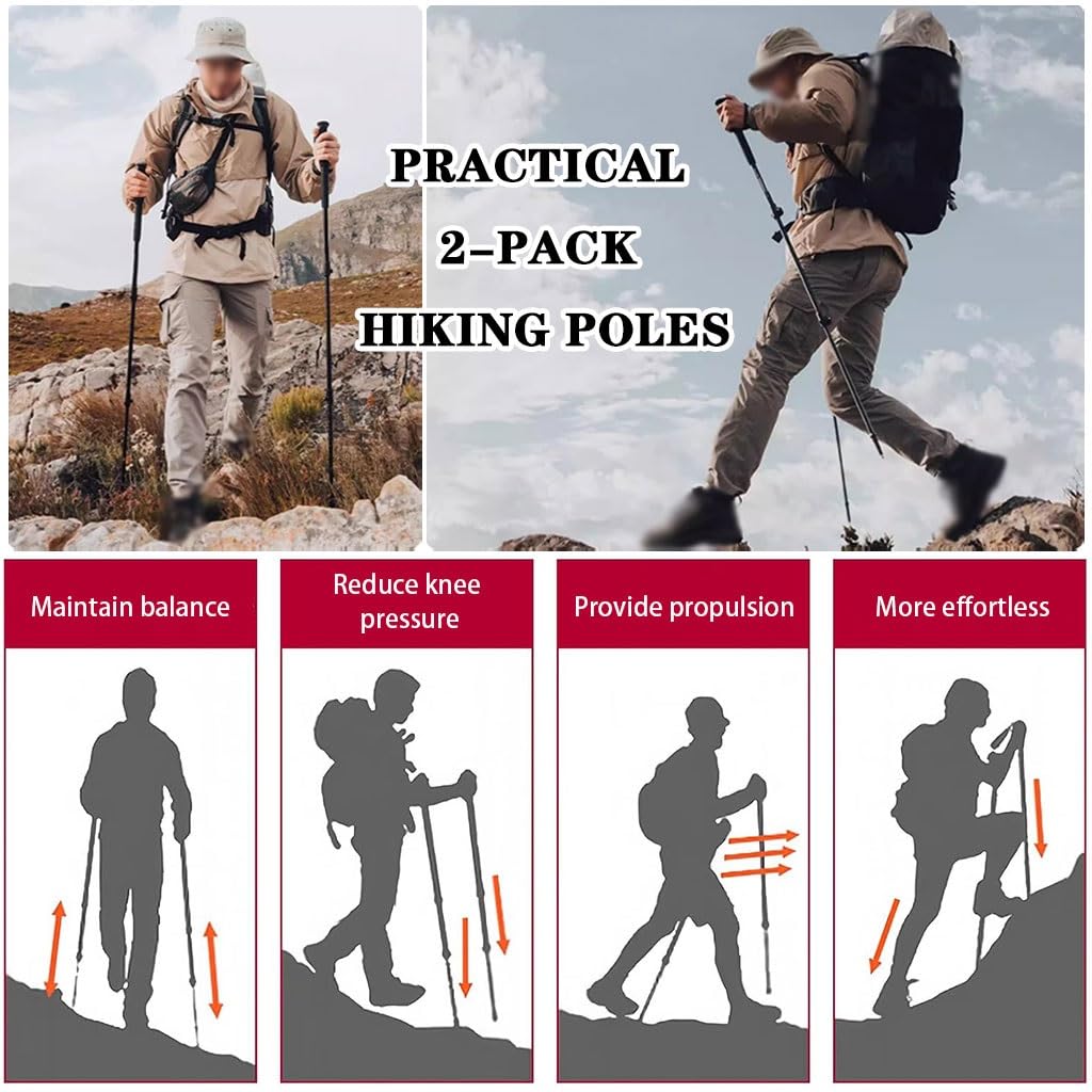 2er-Pack Verstellbare Trekkingstöcke, Leichte Outdoor-Ausrüstung, Nordic-Walking-Stöcke, Für Männer, Frauen Und Senioren(Black Color)