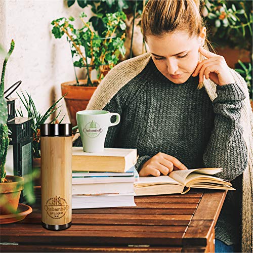 Chabamboo Bamboo Tumbler - 17Oz - W/Tea Infuser And Strainer - Coffee Bottle - Insulated Travel Tea Mug To Go - Tea Thermos & Tea Gift + Loose Leaf Tea Steeper - Tea Tong & Tea Squeezer #TOP4
