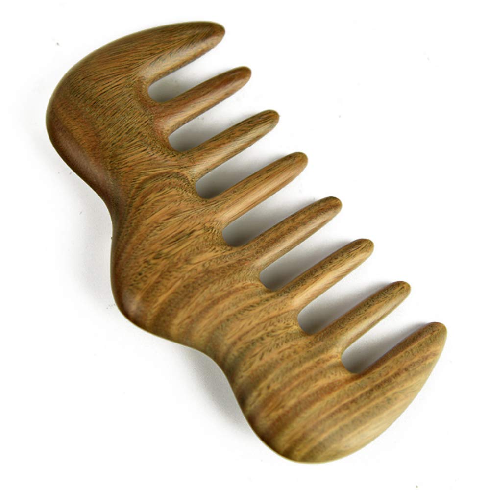 Head Meridian Comb, Massage Health Comb, Natural Jade Sandalwood Green Sand Massage Wooden Comb