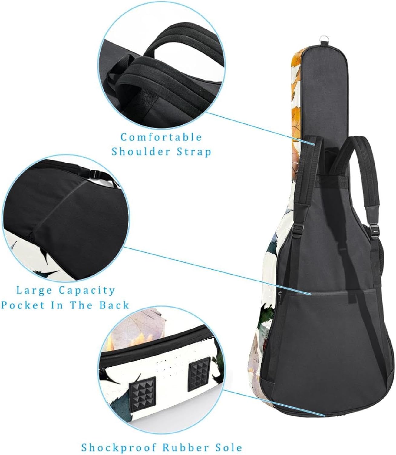 Acoustic Guitar Bag 0.4 Inch Thick Padding Waterproof Guitar Case Gig Bag for 40 41 42 Inch Electric Bass Classical Guitar, Watercolor Autumn Leaves Pattern
