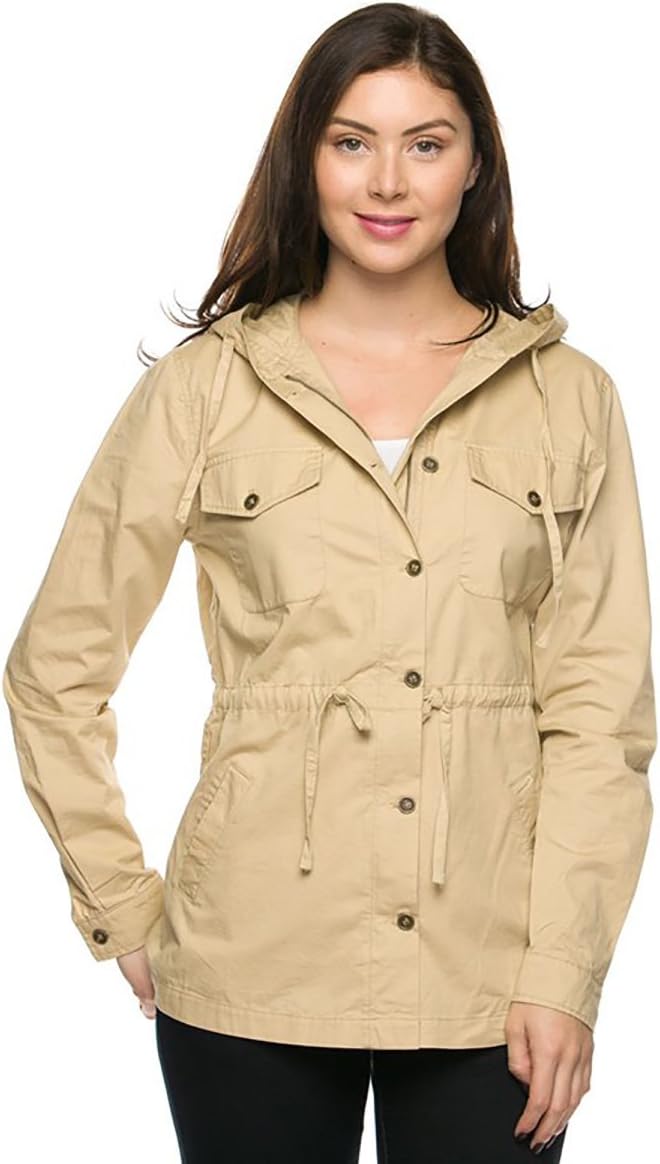 The Lovely Women Khaki-8046JH Women Anorak Safari Drawstring Hooded Jackets Medium Size