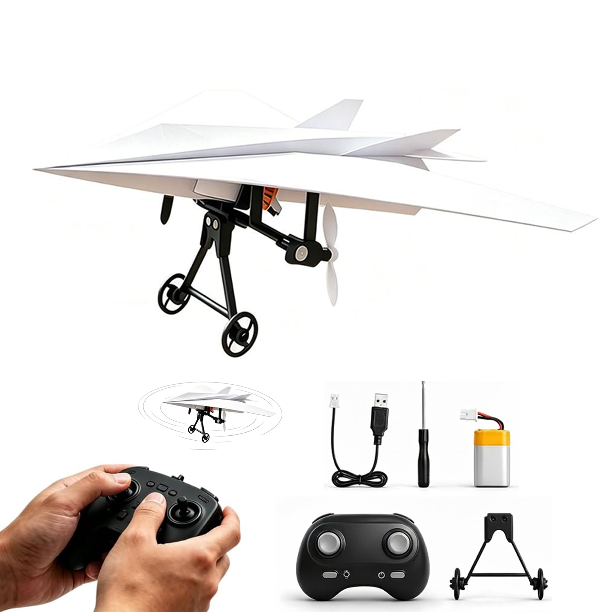 RC Paper Airplane Kit with Gyro Stabilizer - DIY Electric Remote Control Plane with Dual Propellers | 2.4GHz Motorized Flying STEM Toy, Outdoor Glider Gift for Kids and Adults