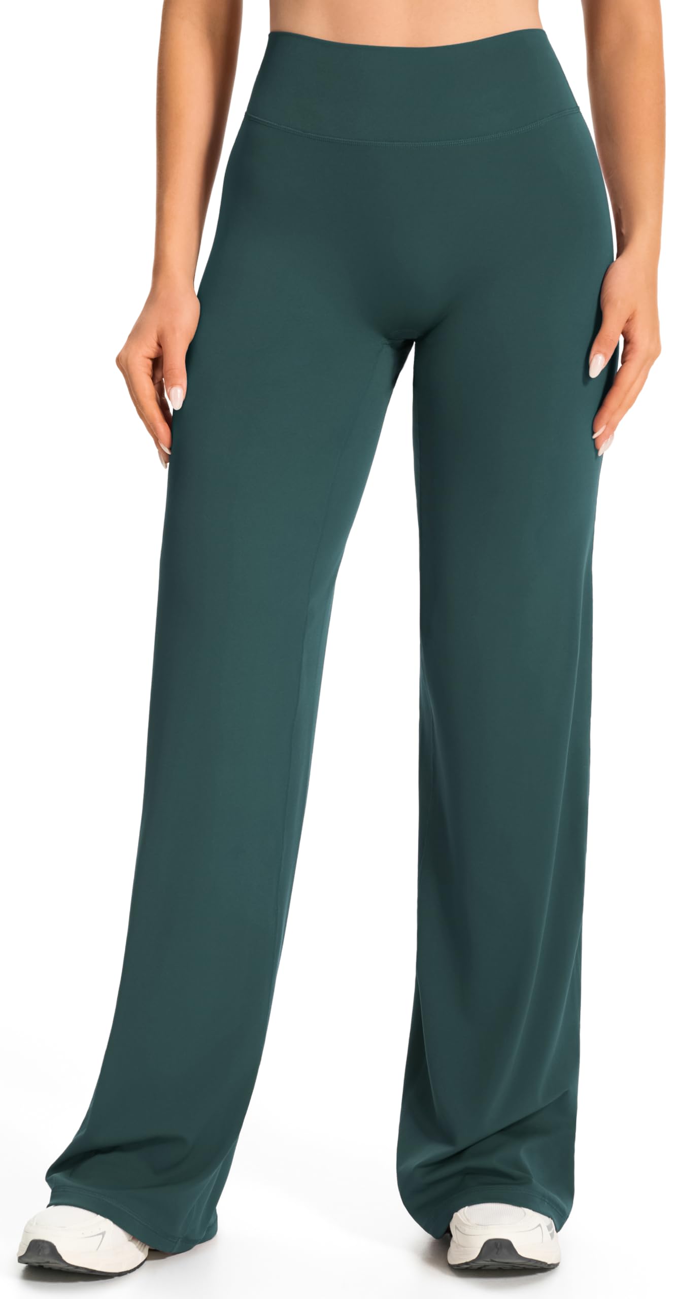 JOYSPELS Straight Leggings Damen Yogahose Schlaghose Flared Hohe Taille Sport Gym Blickdicht Freizeithose Lang Mittelmeer M
