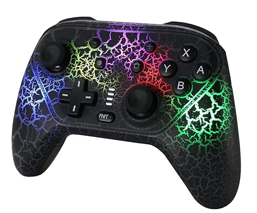 TOGETOP Controladores de interruptor, controlador inalámbrico Switch Pro con 9 colores LED ajustablesgrietas únicasturbovibracióncontrol de