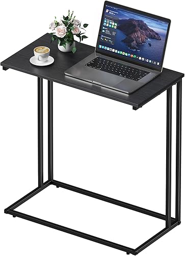 Mesa auxiliar en forma de C, moderna mesa auxiliar con marco de metal, diseño que ahorra espacio para sala de estar, mesa de sofá de superficie