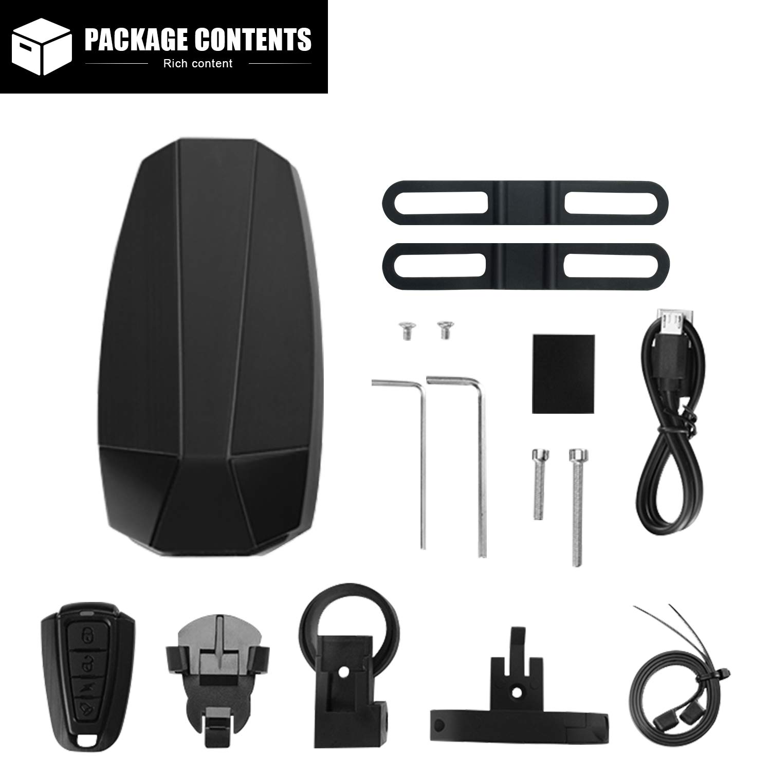 WASAGA Luce posteriore per bicicletta con telecomando per allarme, campanello per bicicletta e luce posteriore COB, luce posteriore antifurto ricaricabile impermeabile, cinturino in silicone per