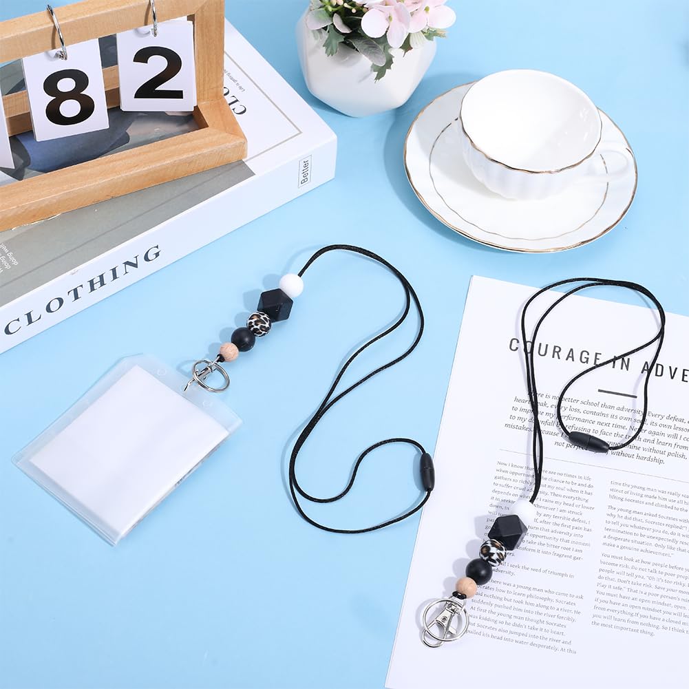 GORGECRAFT 2PCS Beaded Keys Lanyard Cute Silicone Neck Strap Card holder Strap Cord Breakaway Lanyards with Keychain for ID Badges Keys Women Nurse Teacher Necklace Office Employees Students Black - Image 4