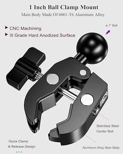 Miniatura 2 de BRCOVAN Base de montaje de abrazadera de manillar de bola de 1 pulgada para rieles de 0.5 a 2 pulgadas de diámetro, compatible con soportes RAM