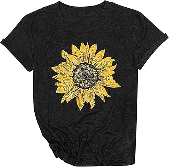Women Summer Sunflower Tops Casual Short Sleeve Round Neck T-Shirts Graphics Tee Shirts Soft Loose Comfy Blouses