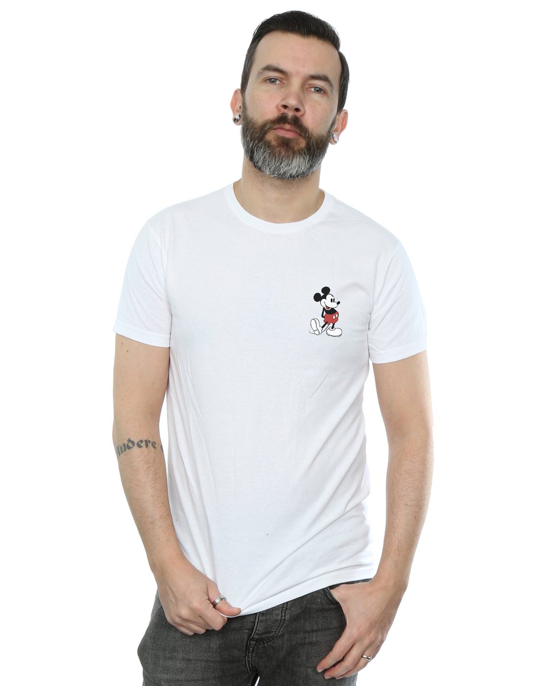 Disney Men's White Mickey Mouse Kickin Retro Chest T-Shirt