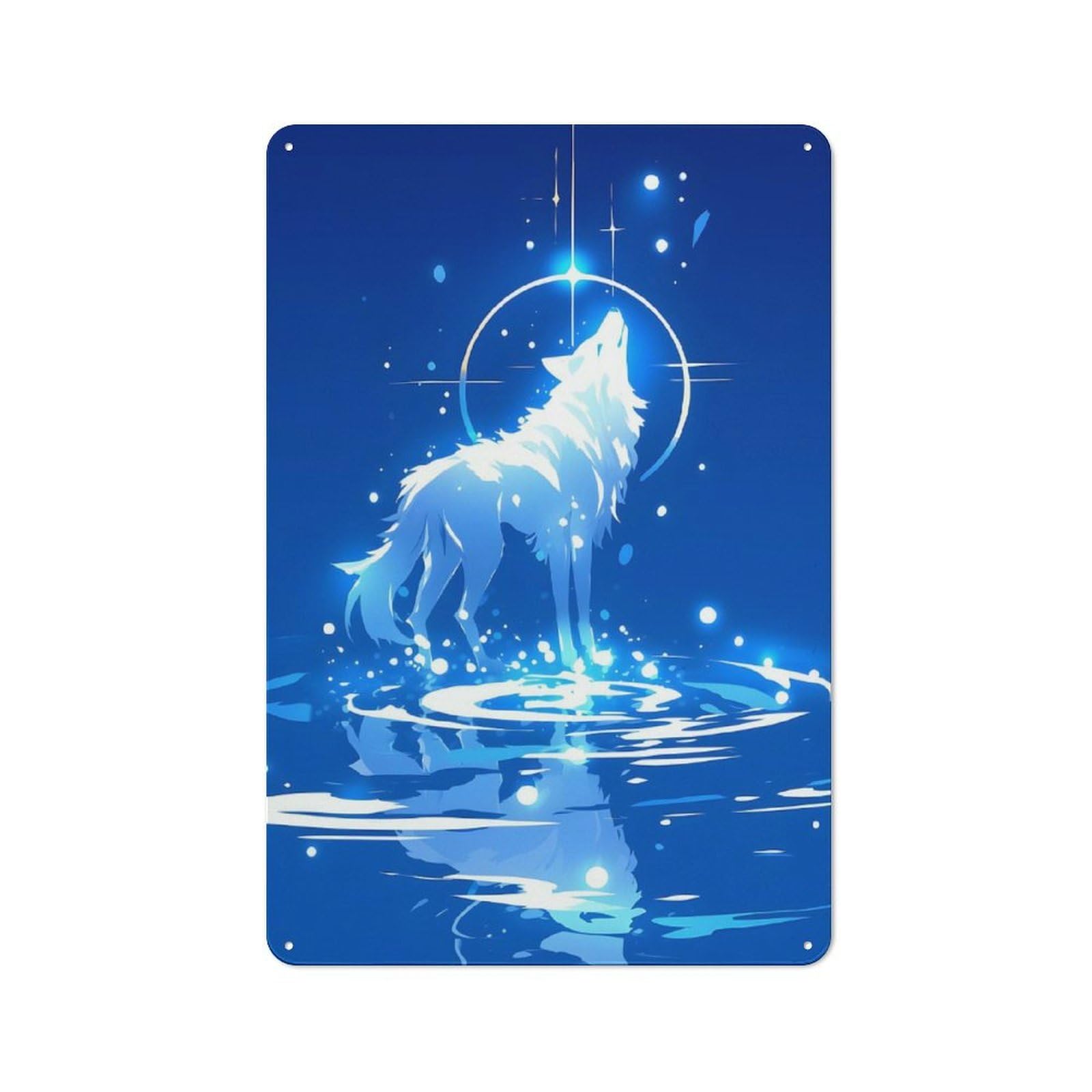 Junmoney Celestial Wolf Retro Metal Sign 30X20cm For Garden Room Or Summerhouse, For Garden Room Decor Fans